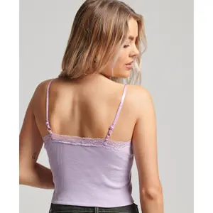 Camiseta de tirantes acanalada con ribete de encaje Superdry image-2