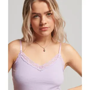 Camiseta de tirantes acanalada con ribete de encaje Superdry image-3