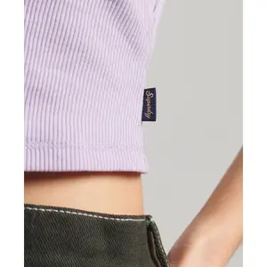 Camiseta de tirantes acanalada con ribete de encaje Superdry image-4