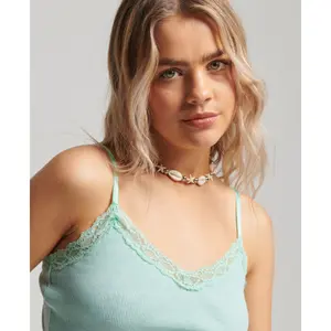 Camiseta de tirantes acanalada con ribete de encaje Superdry image-3