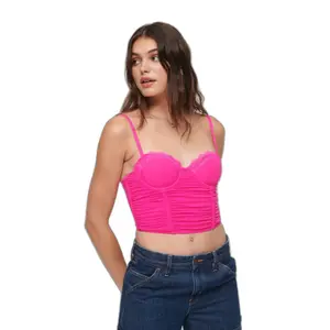Short bustier in gathered mesh for women Superdry image-0