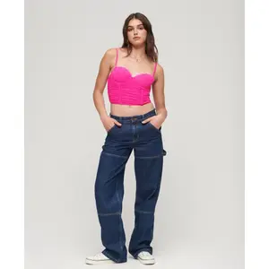 Short bustier in gathered mesh for women Superdry image-1
