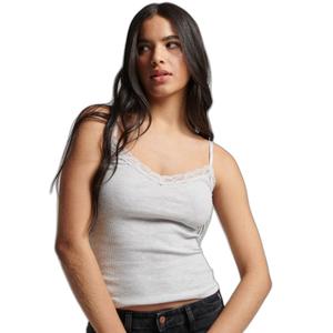 Débardeur Caraco côtelé en coton bio à liseré en dentelle femme Superdry Essential image-1