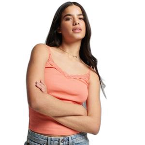 Débardeur Caraco côtelé en coton bio à liseré en dentelle femme Superdry Essential image-1