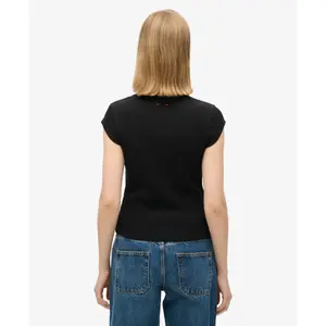 V-Ausschnitt T-Shirt mit Spitzenrand für Frauen Superdry Essential image-2