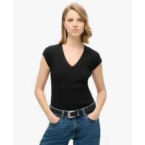 V-Ausschnitt T-Shirt mit Spitzenrand für Frauen Superdry Essential image-1