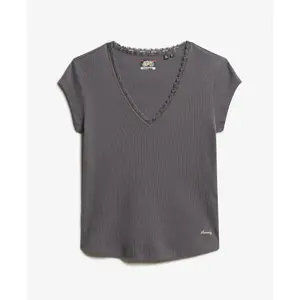 T-Shirt mit V-Ausschnitt und Spitzenbesatz für Damen Superdry Athletic Essentials image-0