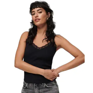 Débardeur caraco côtelé en coton bio à liseré en dentelle femme Superdry Vintage image-1