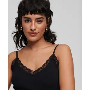 Débardeur caraco côtelé en coton bio à liseré en dentelle femme Superdry Vintage image-2