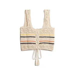 Women's lace-up cropped crochet top Superdry image-3