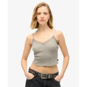 Women's lace trim cropped tank top Superdry Essential image-1
