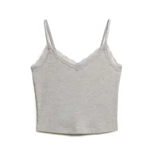 Women's lace trim cropped tank top Superdry Essential image-0