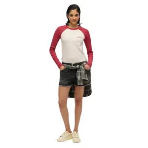 Geribde lange mouwen T-shirt met logo voor dames Superdry Essential image-2