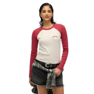 Geribde lange mouwen T-shirt met logo voor dames Superdry Essential image-1