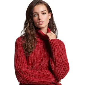Women's loose-fitting turtleneck sweater with stitching Superdry image-3