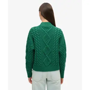 Women's cable knit polo jumper Superdry Aran image-3