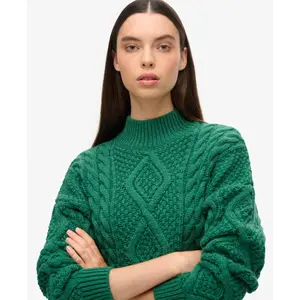 Women's cable knit polo jumper Superdry Aran image-4