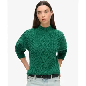 Women's cable knit polo jumper Superdry Aran image-2