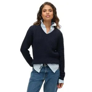 Pullover oversize a coste con scollo a V donna Superdry image-2