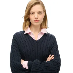 Oversized twisted knit V-neck pullover for women Superdry image-4