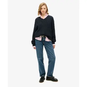 Oversized twisted knit V-neck pullover for women Superdry image-2