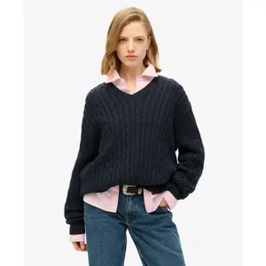 Oversized twisted knit V-neck pullover for women Superdry image-1