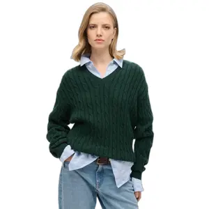 Oversized twisted knit V-neck pullover for women Superdry image-1