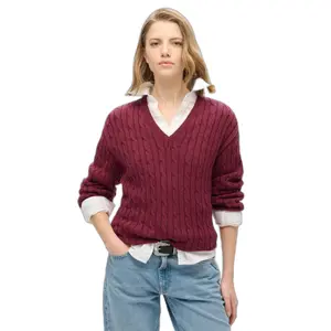 Oversized twisted knit V-neck pullover for women Superdry image-1