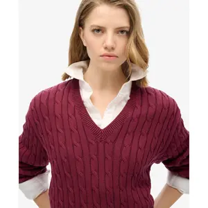 Oversized twisted knit V-neck pullover for women Superdry image-4