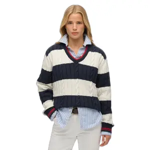 Oversized twisted and striped V-neck sweater for women Superdry image-2