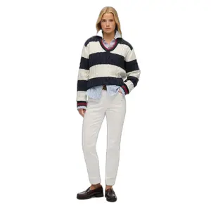 Oversized twisted and striped V-neck sweater for women Superdry image-1