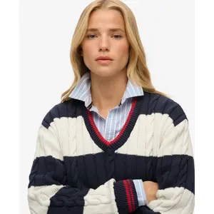 Oversized twisted and striped V-neck sweater for women Superdry image-4