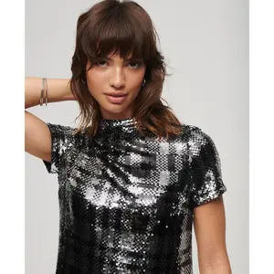 Robe t-shirt à sequins et col montant femme Superdry image-3