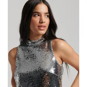 Women's short straight sequin dress Superdry image-4