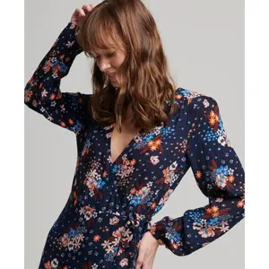 Women's short printed wrap dress Superdry image-5