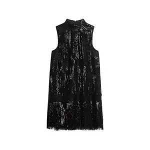 Women's short trapeze dress with bangs and sequins Superdry image-0