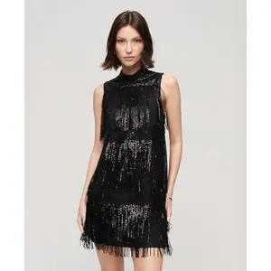 Women's short trapeze dress with bangs and sequins Superdry image-1