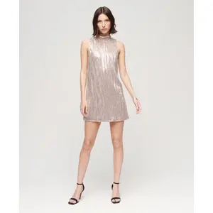 Vestido trapecio corto de lentejuelas sin mangas Superdry image-1