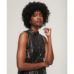 Vestido trapecio corto de lentejuelas sin mangas Superdry image-3