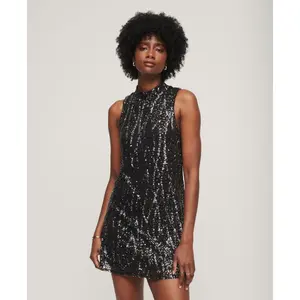Vestido trapecio corto de lentejuelas sin mangas Superdry image-2