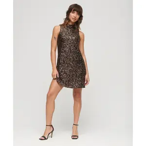 Vestido trapecio corto de lentejuelas sin mangas Superdry image-1