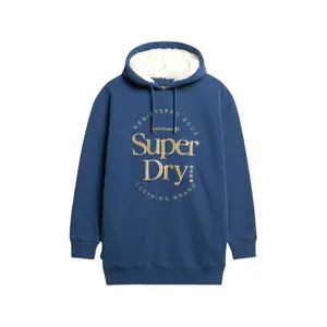 Hooded sweatshirt dress with metallic logo for women Superdry Luxe