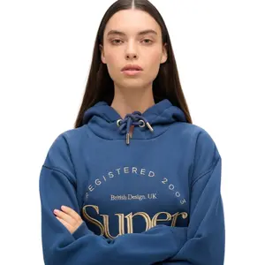 Hooded sweatshirt dress with metallic logo for women Superdry Luxe image-1