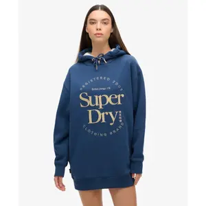 Hooded sweatshirt dress with metallic logo for women Superdry Luxe image-3