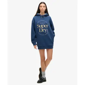 Hooded sweatshirt dress with metallic logo for women Superdry Luxe image-5