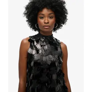 Vestido de corte trapezoidal con flecos y lentejuelas para mujer Superdry image-5