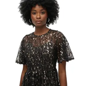 Midi-jurk van gaas met volants voor dames Superdry image-0