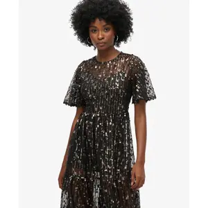 Midi-jurk van gaas met volants voor dames Superdry image-3