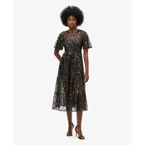 Midi-jurk van gaas met volants voor dames Superdry image-5