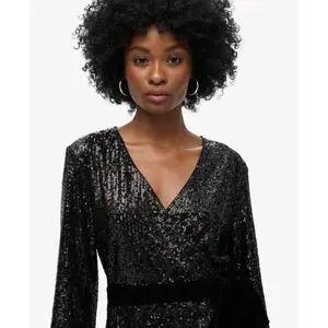 Short velvet wrap dress with sequins for women Superdry image-4